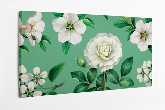 Obraz na płótnie HOMEPRINT, akwarelowe białe kwiaty polne na zielonym tle 120x60 cm HOMEPRINT