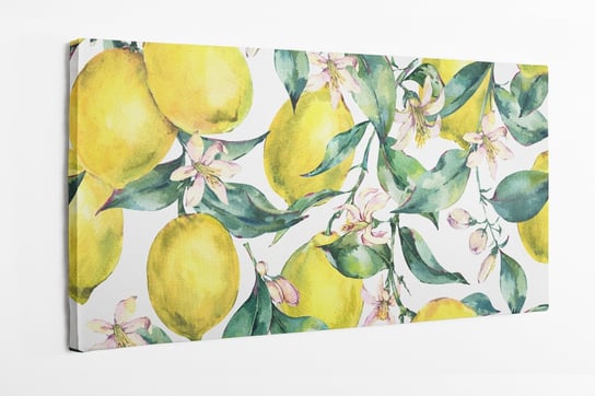Obraz na płótnie HOMEPRINT,  akwarelowe drzewo cytrynowe, cytryny, kwiaty 140x70 cm HOMEPRINT