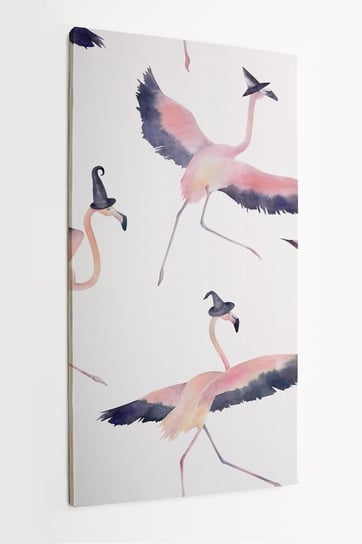 Obraz na płótnie HOMEPRINT, akwarelowe flamingi w czarodziejskich kapeluszach na jasnym tle 50x100 cm HOMEPRINT