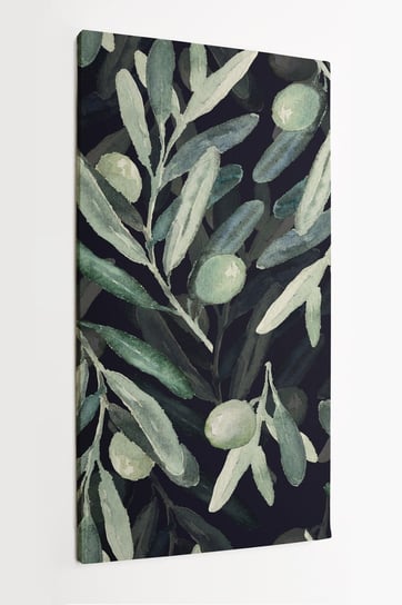 Obraz na płótnie HOMEPRINT, akwarelowe gałązki zielonej oliwki na czarnym tle 50x100 cm HOMEPRINT