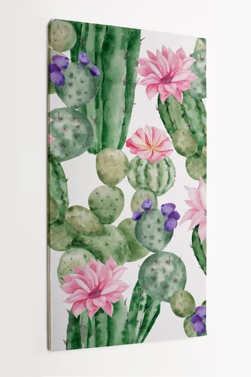 Obraz na płótnie HOMEPRINT,  akwarelowe kwiaty kaktusa na białym tle, różowe kwiaty 50x100 cm HOMEPRINT