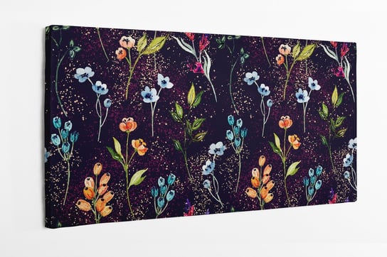 Obraz na płótnie HOMEPRINT, akwarelowe kwiaty polne na czarnym tle 120x50 cm HOMEPRINT