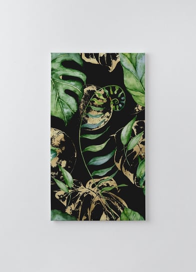 Obraz na płótnie HOMEPRINT, akwarelowe liście tropikalne na czarnym tle, liście palmy, monstera 50x100 cm HOMEPRINT