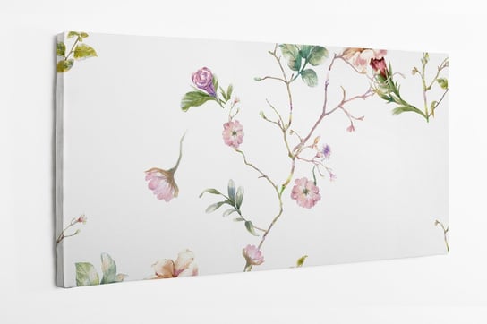 Obraz na płótnie HOMEPRINT, akwarelowe malarstwo liści i kwiatów, wzór na białym tle 120x60 cm HOMEPRINT