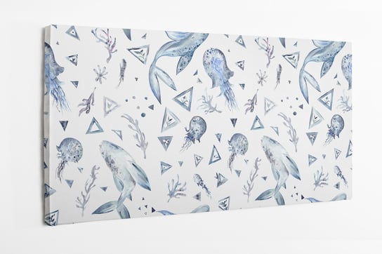 Obraz na płótnie HOMEPRINT, akwarelowe stworzenia morskie, meduza, wieloryb, wodorosty 100x50 cm HOMEPRINT