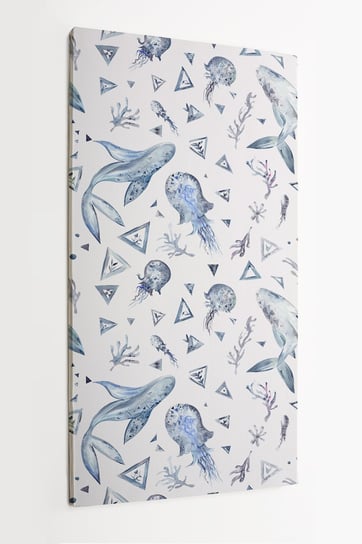 Obraz na płótnie HOMEPRINT, akwarelowe stworzenia morskie, meduza, wieloryb, wodorosty 50x100 cm HOMEPRINT
