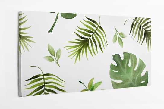 Obraz na płótnie HOMEPRINT, akwarelowe zielone liście tropikalne na białym tle 120x60 cm HOMEPRINT