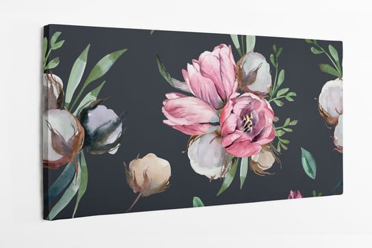 Obraz na płótnie HOMEPRINT, akwarelowy bukiet kwiatów na czarnym tle 100x50 cm HOMEPRINT