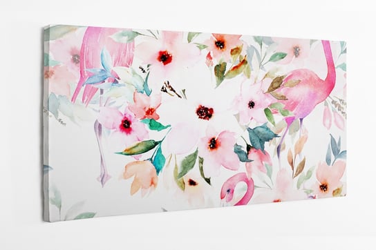 Obraz na płótnie HOMEPRINT, akwarelowy bukiet różowych kwiatów i flaminga na jasny tle 100x50 cm HOMEPRINT