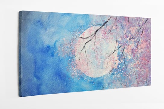 Obraz na płótnie HOMEPRINT, akwarelowy obraz pełni księżyca z różowym drzewem 100x50 cm HOMEPRINT