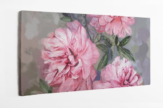 Obraz na płótnie HOMEPRINT, akwarelowy, różowy kwiat piwonii na szarym tle 100x50 cm HOMEPRINT