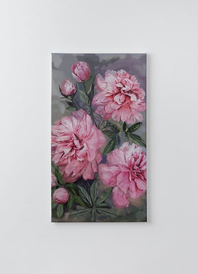 Obraz na płótnie HOMEPRINT, akwarelowy, różowy kwiat piwonii na szarym tle 50x100 cm HOMEPRINT