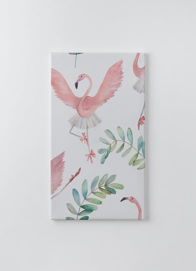 Obraz na płótnie HOMEPRINT, akwarelowy wzór różowego flaminga tańczącego balet, baletnica , liście eukaliptusa 50x100 cm HOMEPRINT