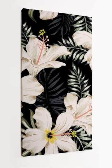 Obraz na płótnie HOMEPRINT, białe kwiaty hibiskusa ma czarnym tle 50x100 cm HOMEPRINT
