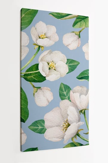 Obraz na płótnie HOMEPRINT, białe kwiaty, kwiaty jabłoni, wzór, jasny na niebieskim tle 50x100 cm HOMEPRINT