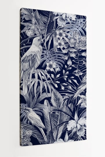 Obraz na płótnie HOMEPRINT, białe ptaki na ciemny tle, rośliny, liście 60x120 cm HOMEPRINT