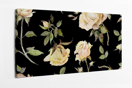 Obraz na płótnie HOMEPRINT, białe róże na czarnym tle, kwiaty 100x50 cm HOMEPRINT