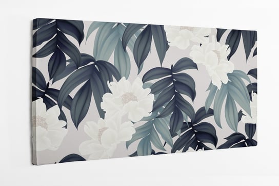 Obraz na płótnie HOMEPRINT, botaniczne białe kwiaty z zielonymi liśćmi na jasnym tle 140x70 cm HOMEPRINT