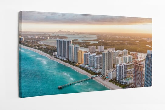 Obraz na płótnie HOMEPRINT, budynki Miami Beach o zmierzchu, widok z powietrza, panorama miasta, krajobraz 120x50 cm HOMEPRINT