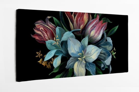 Obraz na płótnie HOMEPRINT, bukiet czerwonych kwiatów na czarnym tle 100x50 cm HOMEPRINT