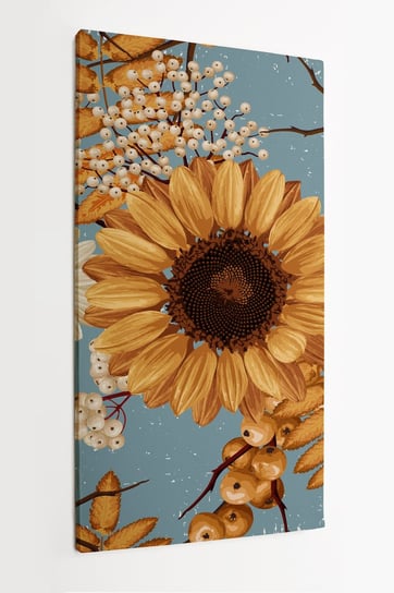 Obraz na płótnie HOMEPRINT, bukiet jesiennych kwiatów ze słonecznikami, stokrotkami oraz jarzębiną 50x100 cm HOMEPRINT