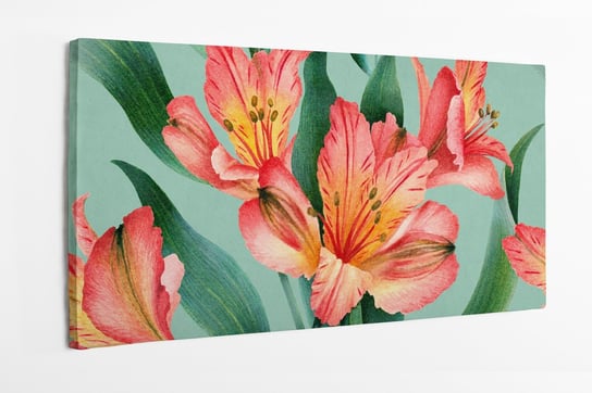 Obraz na płótnie HOMEPRINT, bukiet kwiat, lilie czerwone na zielonym tle 140x70 cm HOMEPRINT