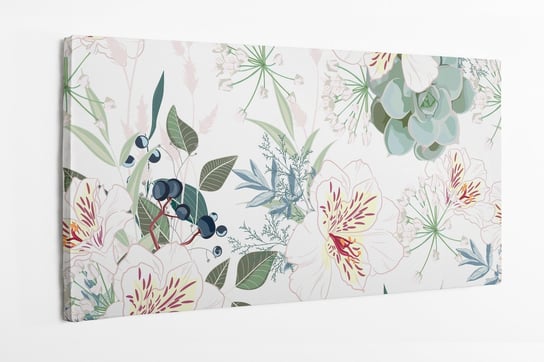 Obraz na płótnie HOMEPRINT,  bukiet kwiatów w pastelowych kolorach na biały tle 100x50 cm HOMEPRINT