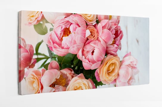 Obraz na płótnie HOMEPRINT,  bukiet różowych piwonii na jasnym tle 120x50 cm HOMEPRINT