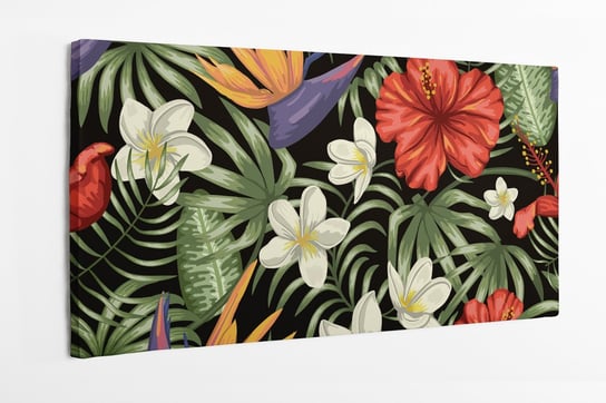 Obraz na płótnie HOMEPRINT bukiet tropikalnych kwiatów na czarnym tle 120x50 cm HOMEPRINT