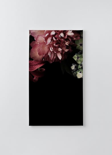 Obraz na płótnie HOMEPRINT, bukiety kwiatów na czarnym tle, petunie, piwonie, hortensja 60x120 cm HOMEPRINT