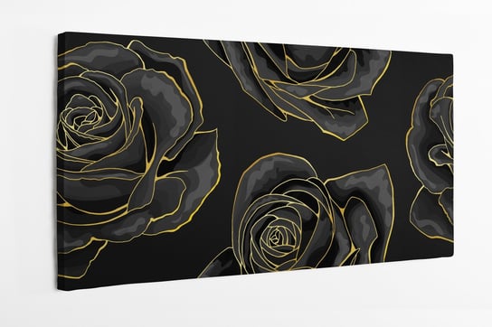 Obraz na płótnie HOMEPRINT, czarne róże ze złotą konturom 120x50 cm HOMEPRINT