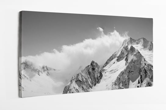 Obraz na płótnie HOMEPRINT, czarno-biała, panorama, góry, chmury w górach 140x70 cm HOMEPRINT