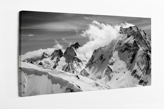 Obraz na płótnie HOMEPRINT, czarno-białe góry, chmury, śnieg, szczyt górski 100x50 cm HOMEPRINT