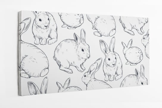 Obraz na płótnie HOMEPRINT, czarno-białe króliki na białym tle, 120x60 cm HOMEPRINT