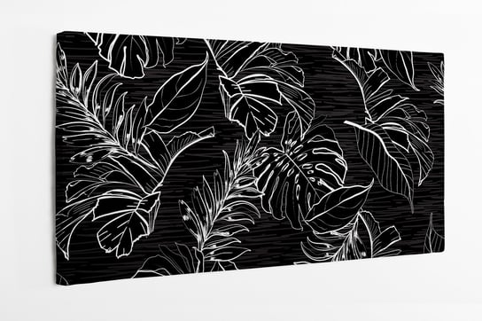 Obraz na płótnie HOMEPRINT, czarno białe liście monstera oraz liści tropikalnych, klasyczny czarno biały obraz, 120x60 cm HOMEPRINT