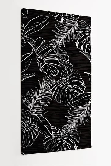 Obraz na płótnie HOMEPRINT, czarno białe liście monstera oraz liści tropikalnych, klasyczny czarno biały obraz, 60x120 cm HOMEPRINT
