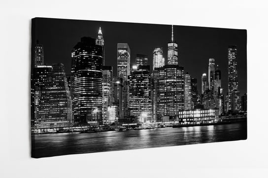 Obraz na płótnie HOMEPRINT, czarno-białe, miasto, noc, światła, panorama, Manhattan,New York, USA 100x50 cm HOMEPRINT