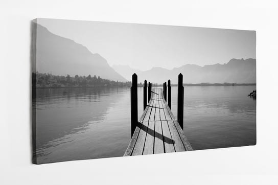 Obraz na płótnie HOMEPRINT, czarno-białe, most, molo, jezioro, krajobraz 100x50 cm HOMEPRINT