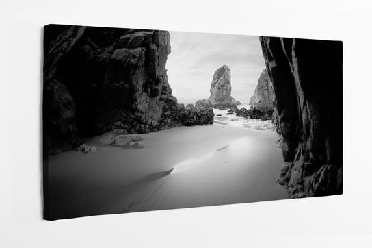 Obraz na płótnie HOMEPRINT, czarno-biały, kamienie, ocean, wybrzeże 100x50 cm HOMEPRINT