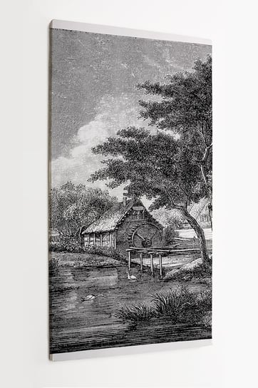 Obraz na płótnie HOMEPRINT, czarno-biały, rycina, poetycki, krajobraz, 60x120 cm HOMEPRINT