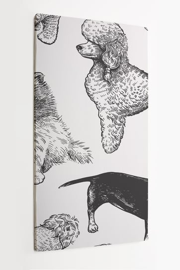Obraz na płótnie HOMEPRINT, czarno-biały wzór małych szczeniaków na białym tle 60x120 cm HOMEPRINT