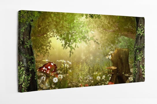 Obraz na płótnie HOMEPRINT, czarujący bujny, bajkowy las, grzyby, muchomor 120x50 cm HOMEPRINT