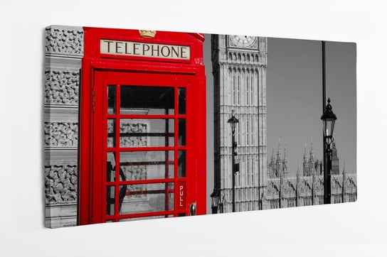 Obraz na płótnie HOMEPRINT, czerwona budka telefoniczna na tle szarego Londynu 140x70 cm HOMEPRINT