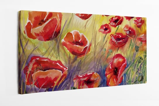 Obraz na płótnie HOMEPRINT, czerwone maki, akwarele, pole maków, łąka, kwiaty 100x50 cm HOMEPRINT
