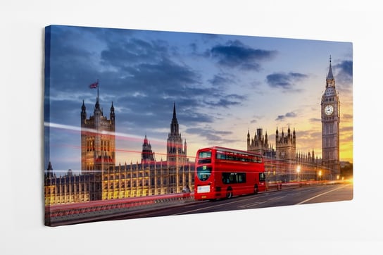 Obraz na płótnie HOMEPRINT, czerwony autobus, Zegar Big Ben, Londyn, Anglia, Wielka Brytania 100x50 cm HOMEPRINT