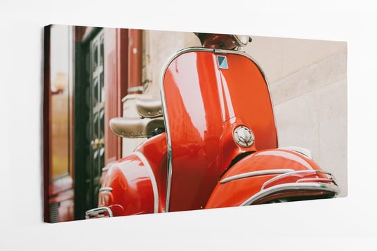 Obraz na płótnie HOMEPRINT, czerwony, retro skuter, Europa, uliczka, zbliżenie, detale 120x60 cm HOMEPRINT