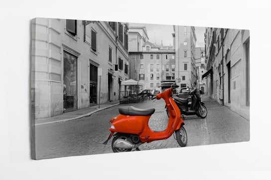 Obraz na płótnie HOMEPRINT, czerwony skuter, motocykl Vespa na czarno-białym tle 120x50 cm HOMEPRINT