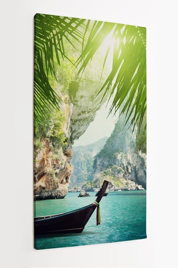 Obraz na płótnie HOMEPRINT, długa łódź, skały na plaży w Krabi, Tajlandia 50x100 cm HOMEPRINT