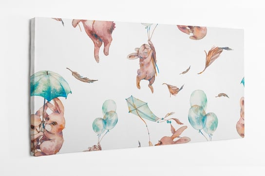 Obraz na płótnie HOMEPRINT, dziecięcy motyw akwarelowych latających królików na białyym tle 100x50 cm HOMEPRINT