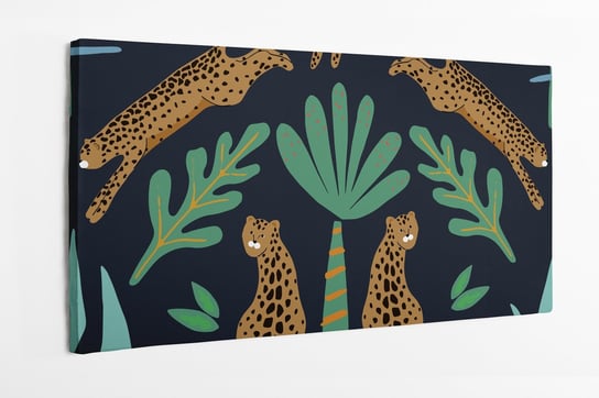 Obraz na płótnie HOMEPRINT, dziecięcy motyw jaguara w lesie tropikalnym na czarnym tle 120x50 cm HOMEPRINT
